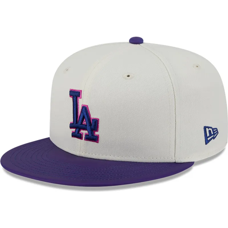 cappellino-piatto-beige-e-viola-aderente-59fifty-clr-dvlp-dei-los-angeles-dodgers-mlb-di-new-era
