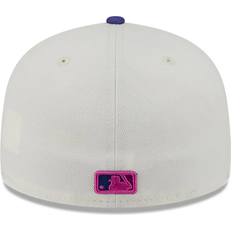 cappellino-piatto-beige-e-viola-aderente-59fifty-clr-dvlp-dei-los-angeles-dodgers-mlb-di-new-era