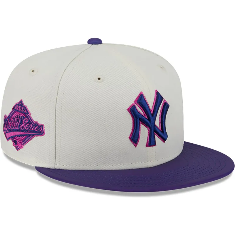 cappello-piatto-beige-e-viola-aderente-59fifty-clr-dvlp-dei-new-york-yankees-mlb-di-new-era