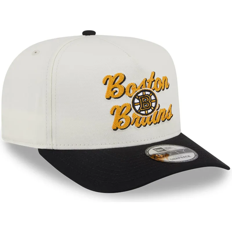 cappellino-snapback-beige-e-nero-9fifty-a-frame-chainstitch-dei-boston-bruins-nhl-di-new-era