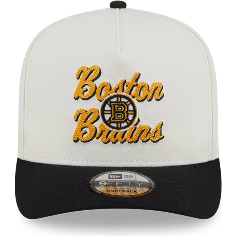 cappellino-snapback-beige-e-nero-9fifty-a-frame-chainstitch-dei-boston-bruins-nhl-di-new-era