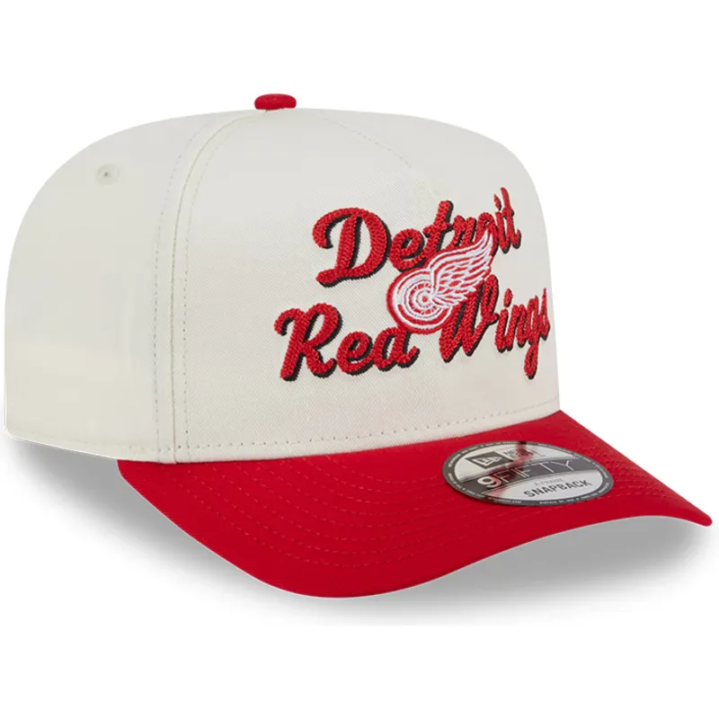 beige-und-rote-gebogene-kappe-snapback-9fifty-a-frame-chainstitch-von-detroit-red-wings-nhl-von-new-era