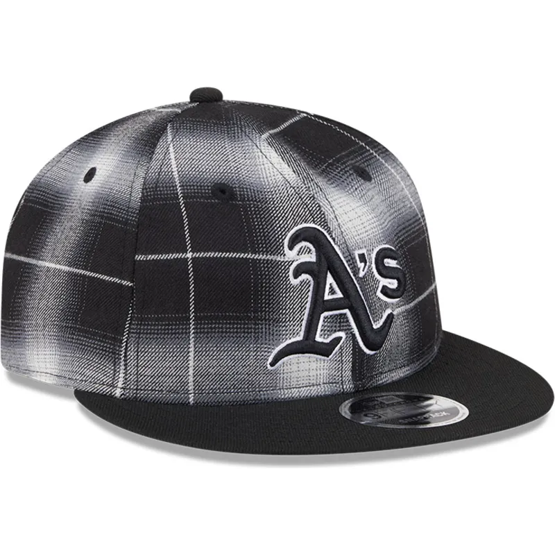 cappello-piatto-nero-snapback-9fifty-retro-crown-plaid-di-oakland-athletics-mlb-di-new-era