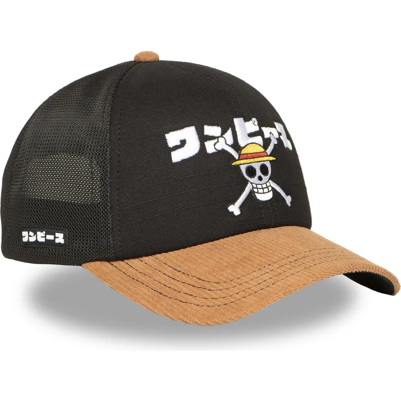 trucker-cap-schwarz-und-braun-straw-hat-pirates-op6-one-one-piece-von-capslab
