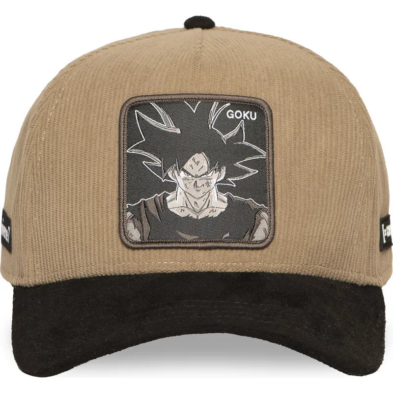 braune-und-schwarze-gebogene-snapback-kappe-son-goku-dbs7-uni-dragon-ball-von-capslab
