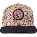 casquette-plate-beige-et-noire-snapback-pour-enfant-lucky-cat-linen-djinns