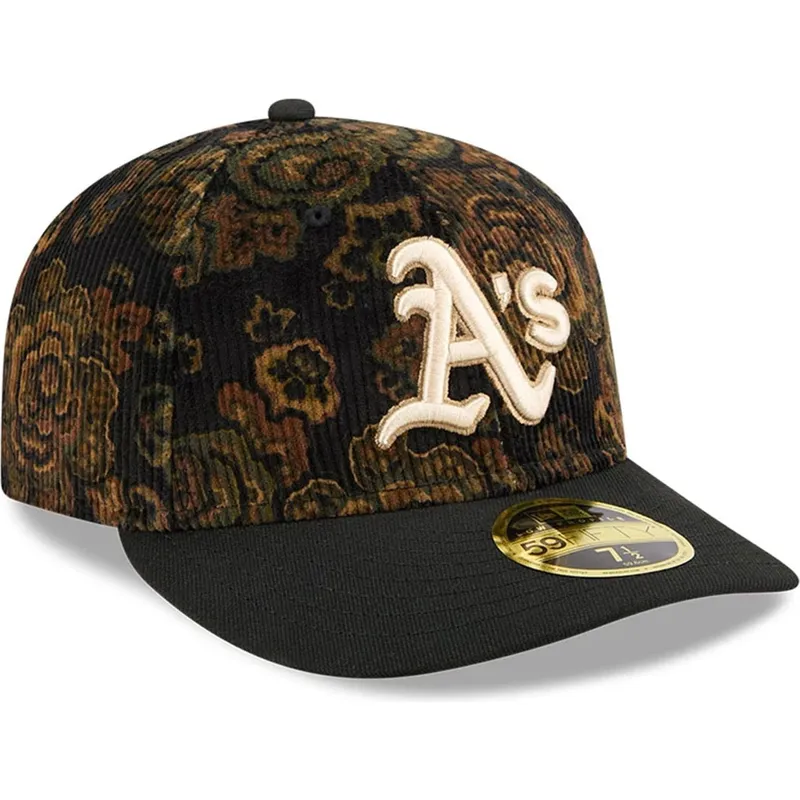 cappellino-curvo-nero-regolabile-59fifty-low-profile-floral-cord-three-looms-printed-corduroy-di-oakland-athletics-mlb-di-new-er