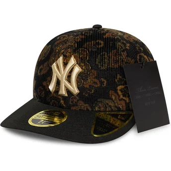 Schwarze gebogene Kappe 59FIFTY Low Profile Floral Cord Three Looms Bedruckter Cord der New York Yankees MLB von New Era