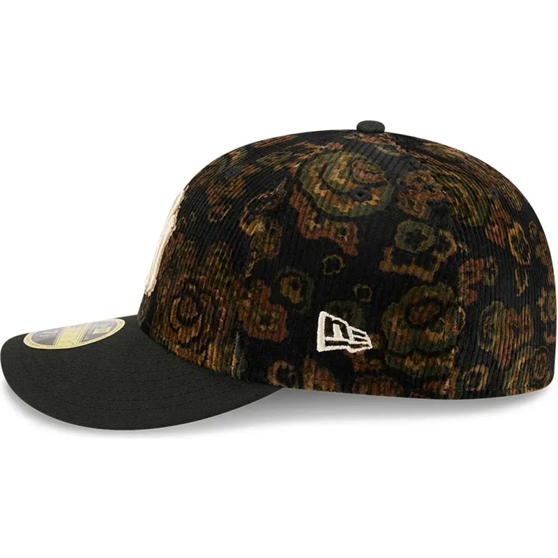 schwarze-gebogene-angepasste-kappe-59fifty-low-profile-floral-cord-three-looms-printed-corduroy-der-new-york-yankees-mlb-von-new