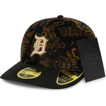 Cappellino curvo nero regolabile 59FIFTY Low Profile Floral Cord Three Looms Printed Corduroy dei Detroit Tigers MLB di New Era