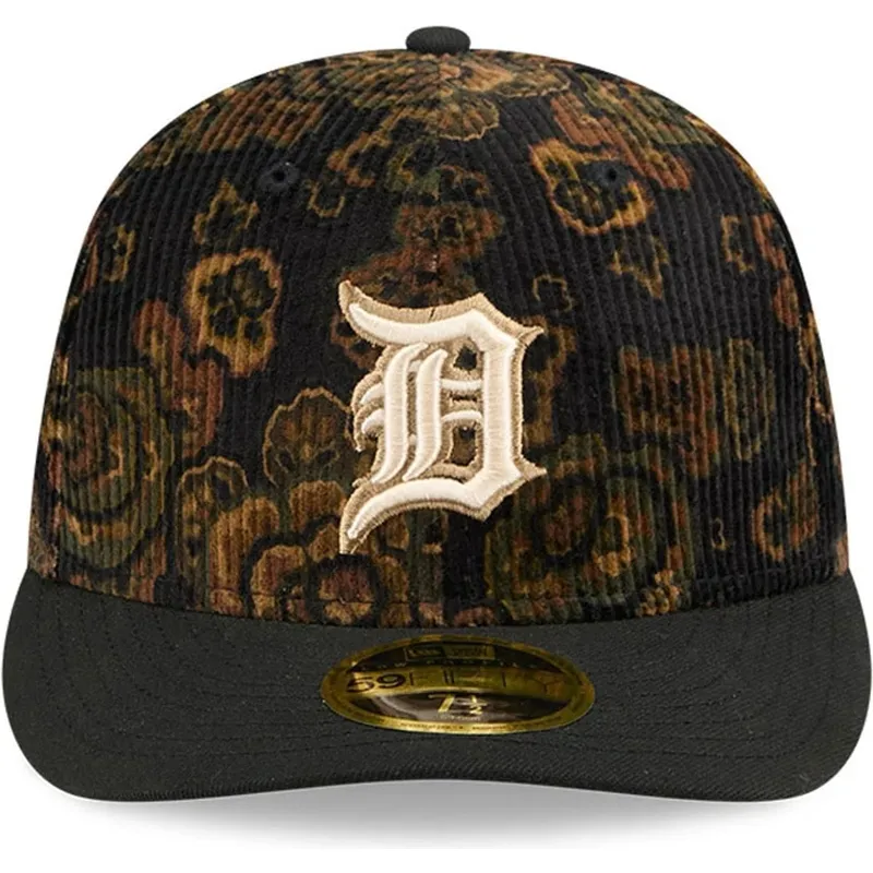 czarna-zakrzywiona-dopasowana-czapka-59fifty-low-profile-floral-cord-three-looms-printed-corduroy-detroit-tigers-mlb-od-new-era