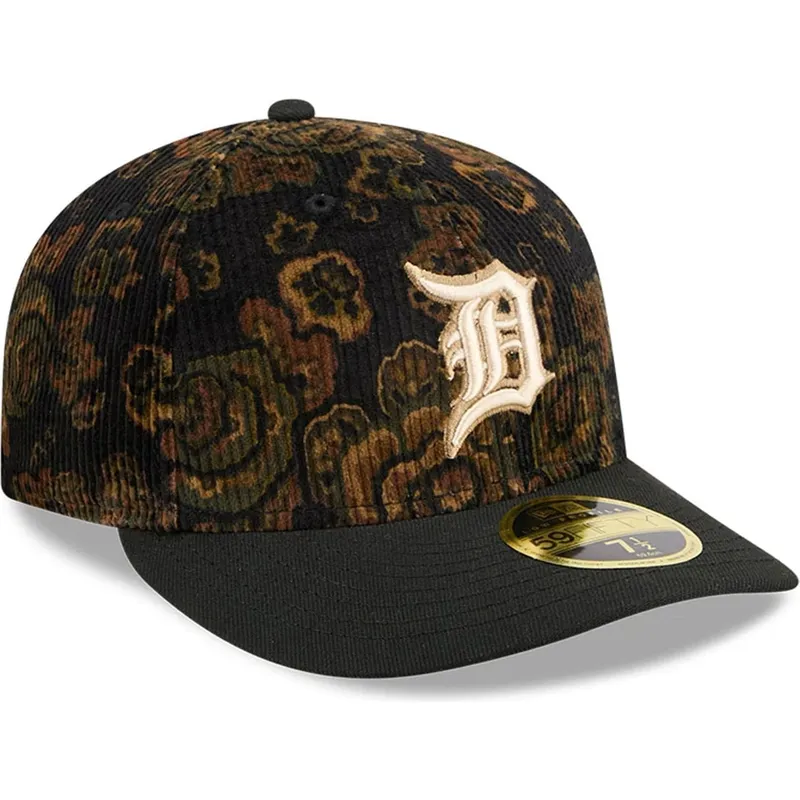 cappellino-curvo-nero-chiuso-59fifty-low-profile-floral-cord-three-looms-printed-corduroy-dei-detroit-tigers-mlb-di-new-era