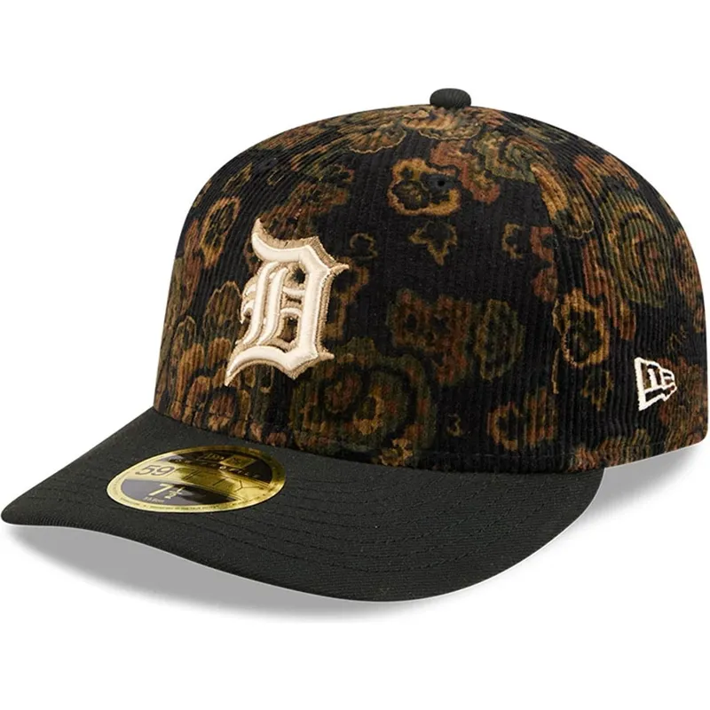 czarna-zakrzywiona-dopasowana-czapka-59fifty-low-profile-floral-cord-three-looms-printed-corduroy-detroit-tigers-mlb-od-new-era