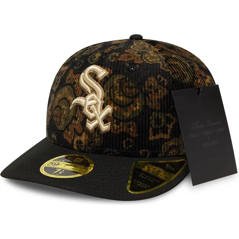cappellino-curvo-nero-regolabile-59fifty-low-profile-floral-cord-three-looms-printed-corduroy-dei-chicago-white-sox-mlb-di-new-e