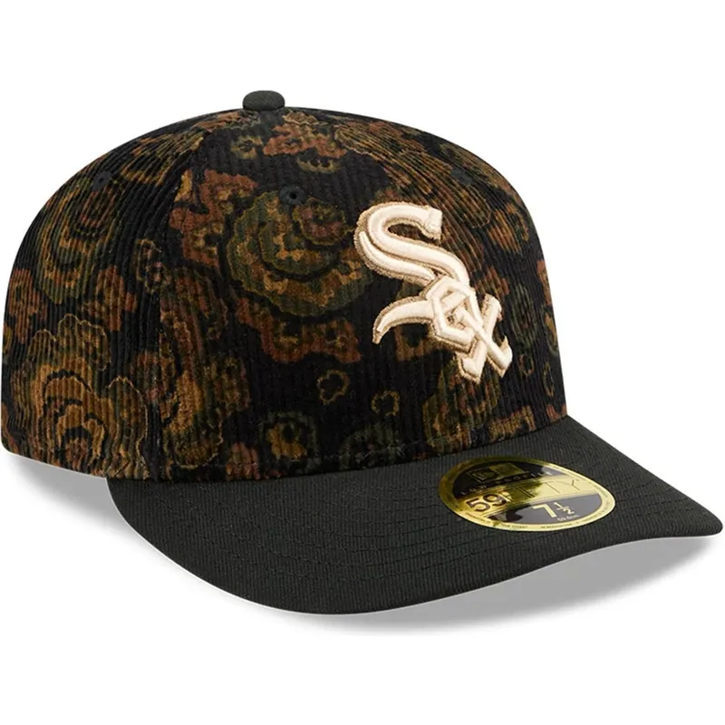 cappellino-curvo-nero-regolabile-59fifty-low-profile-floral-cord-three-looms-printed-corduroy-dei-chicago-white-sox-mlb-di-new-e