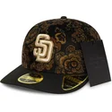 san-diego-padres-mlb-new-era-59fifty-low-profile-floral-cord-three-looms-printed-corduroy-schwarze-gebogene-fitted-kappe