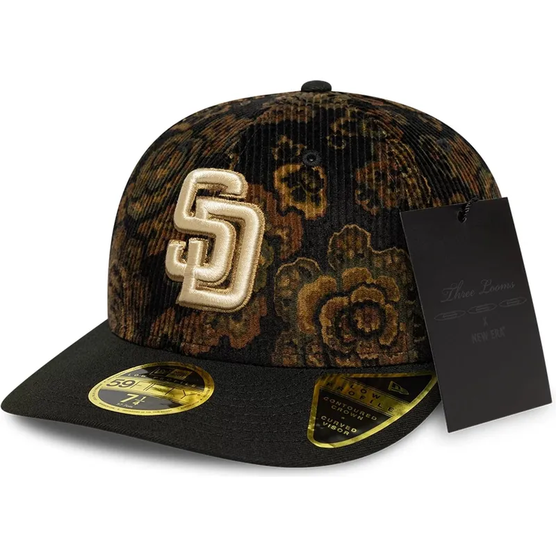 czarna-zakrzywiona-czapka-59fifty-low-profile-floral-cord-three-looms-printed-corduroy-san-diego-padres-mlb-od-new-era