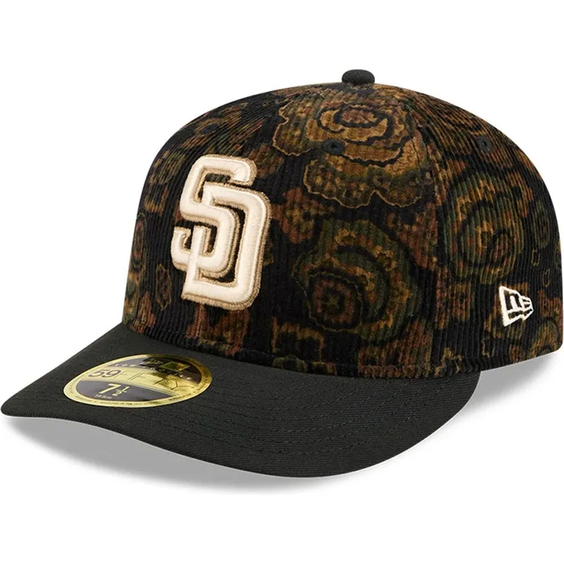 czarna-zakrzywiona-czapka-59fifty-low-profile-floral-cord-three-looms-printed-corduroy-san-diego-padres-mlb-od-new-era