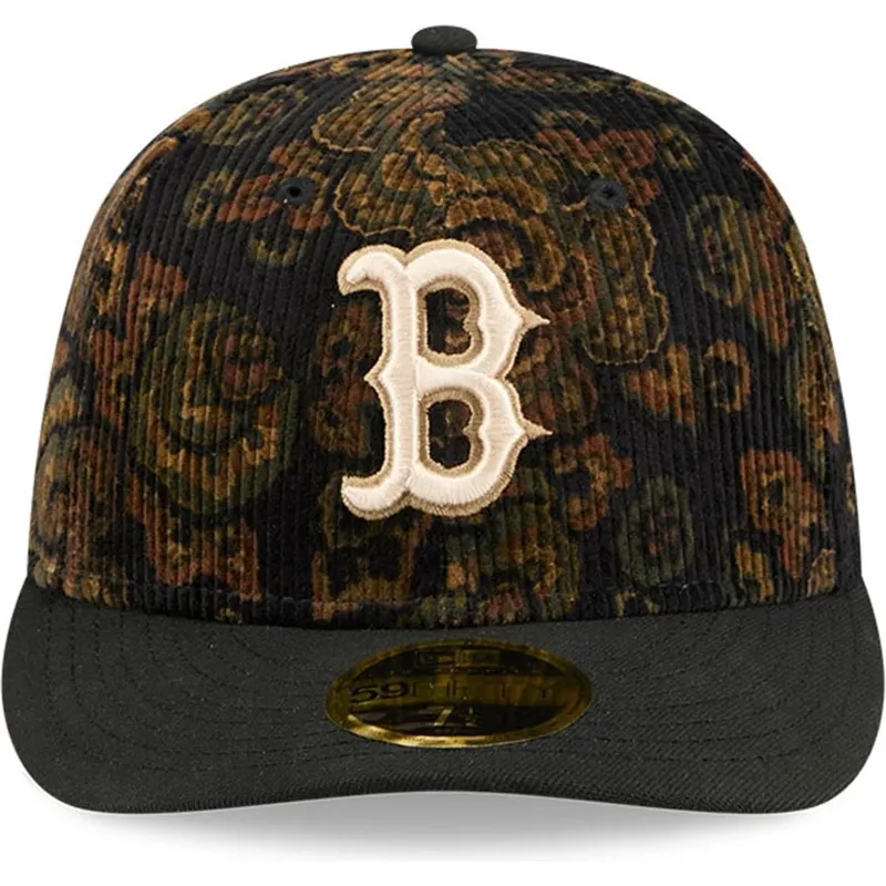 cappellino-curvo-nero-regolabile-59fifty-low-profile-floral-cord-three-looms-printed-corduroy-dei-boston-red-sox-mlb-di-new-era