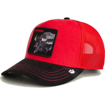 Rote und schwarze Trucker-Kappe Buffalo Ruthless Buffalo Suede The Farm von Goorin Bros.