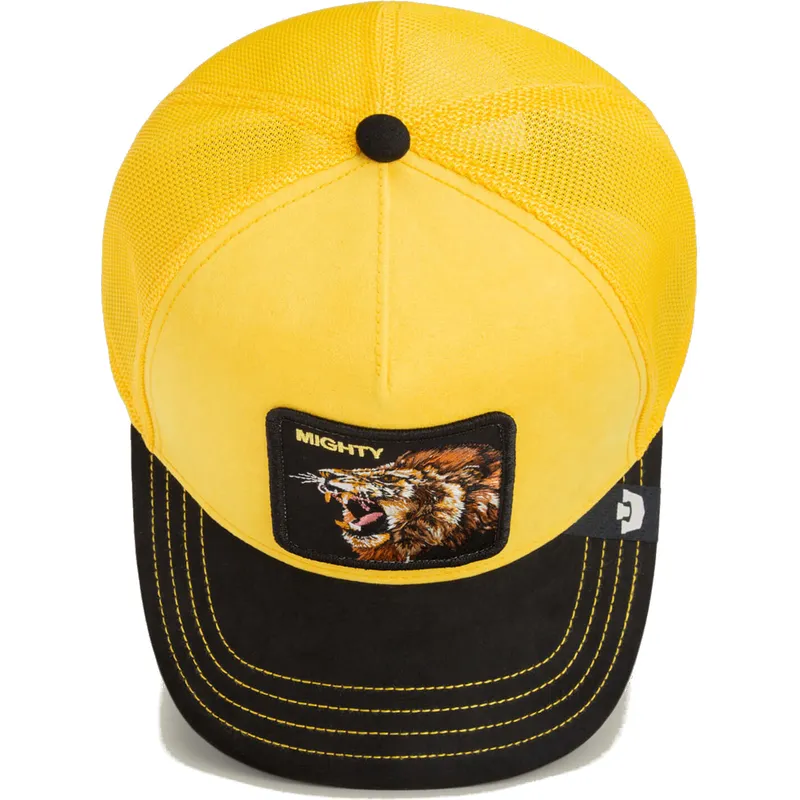 cappellino-trucker-giallo-e-nero-leone-mighty-lion-suede-the-farm-di-goorin-bros