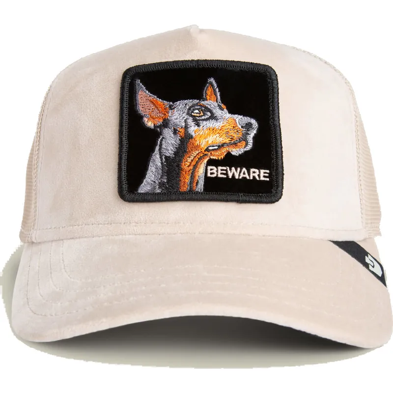 cappello-trucker-beige-cane-dobermann-beware-doberman-velour-the-farm-di-goorin-bros