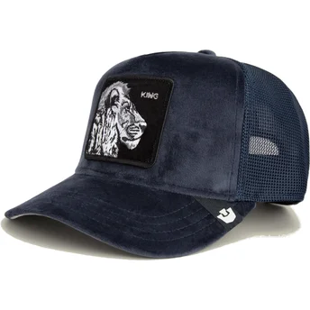Goorin Bros. The Farm King Lion Velour Löwe marineblaue Trucker-Kappe.