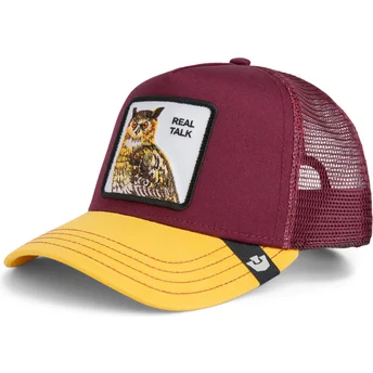 Gorra trucker roja y amarilla búho The Real Talk Sport The Farm de Goorin Bros.