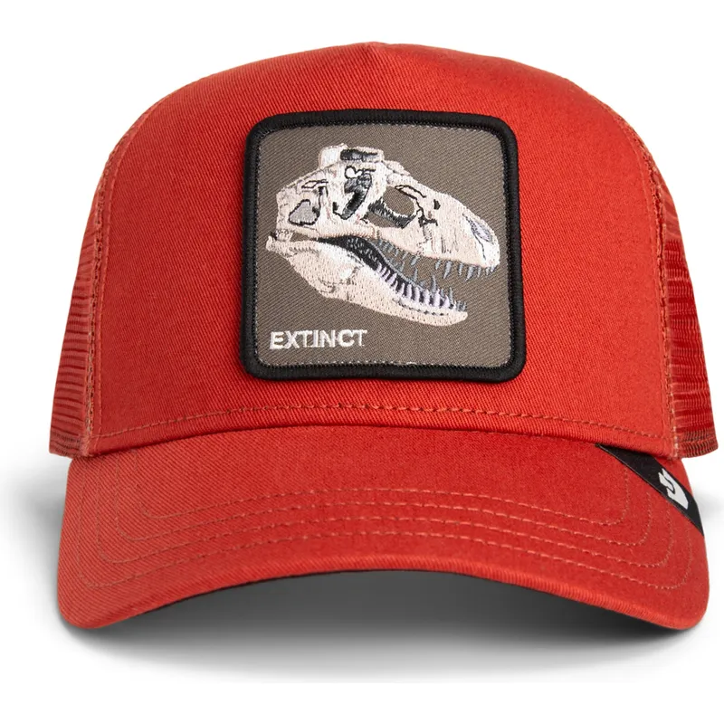 cappellino-trucker-rosso-dinosauro-t-rex-the-extinct-skull-grit-the-farm-di-goorin-bros