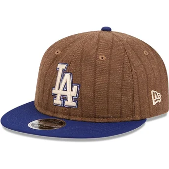 Cappellino piatto marrone e blu regolabile 9FIFTY Retro Crown Wool Pinstripe dei Los Angeles Dodgers MLB di New Era