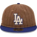 cappellino-piatto-marrone-e-blu-regolabile-9fifty-retro-crown-wool-pinstripe-dei-los-angeles-dodgers-mlb-di-new-era