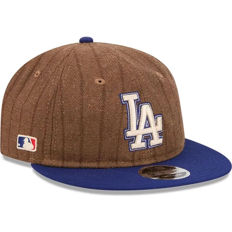 cappello-piatto-marrone-e-blu-regolabile-9fifty-retro-crown-wool-pinstripe-dei-los-angeles-dodgers-mlb-di-new-era