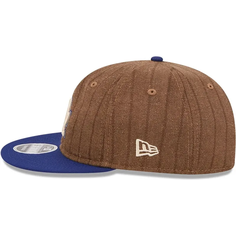 braune-und-blaue-verstellbare-flatcap-9fifty-retro-crown-wool-pinstripe-der-los-angeles-dodgers-mlb-von-new-era