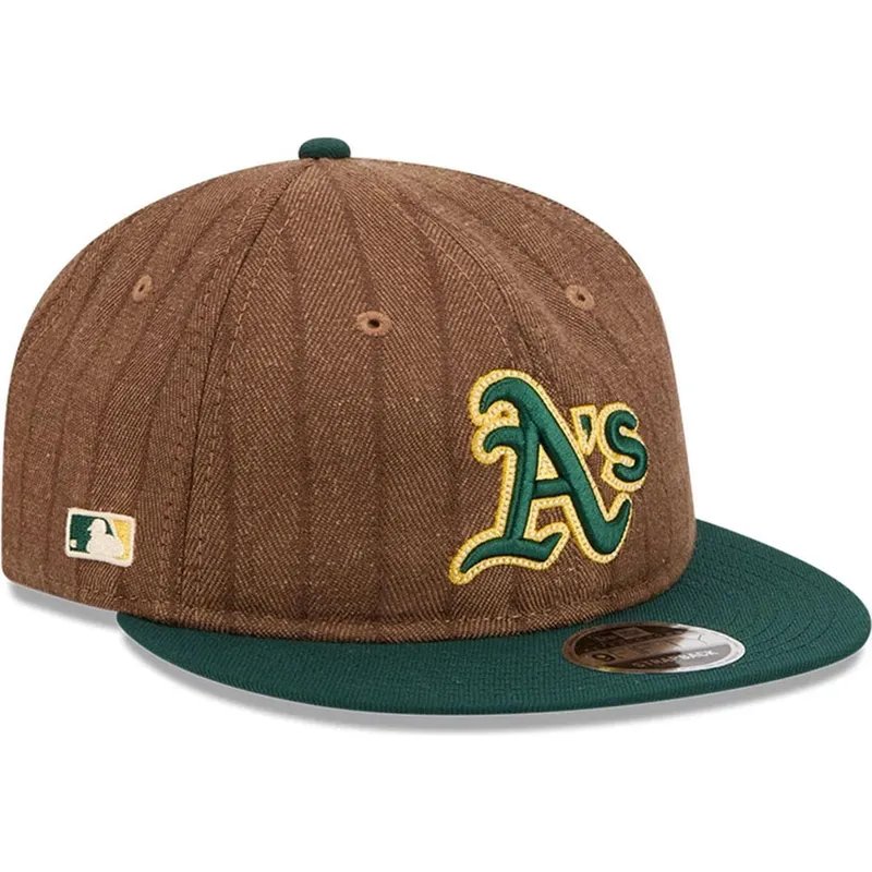 braune-und-grune-verstellbare-flatcap-9fifty-retro-crown-wool-pinstripe-der-oakland-athletics-mlb-von-new-era