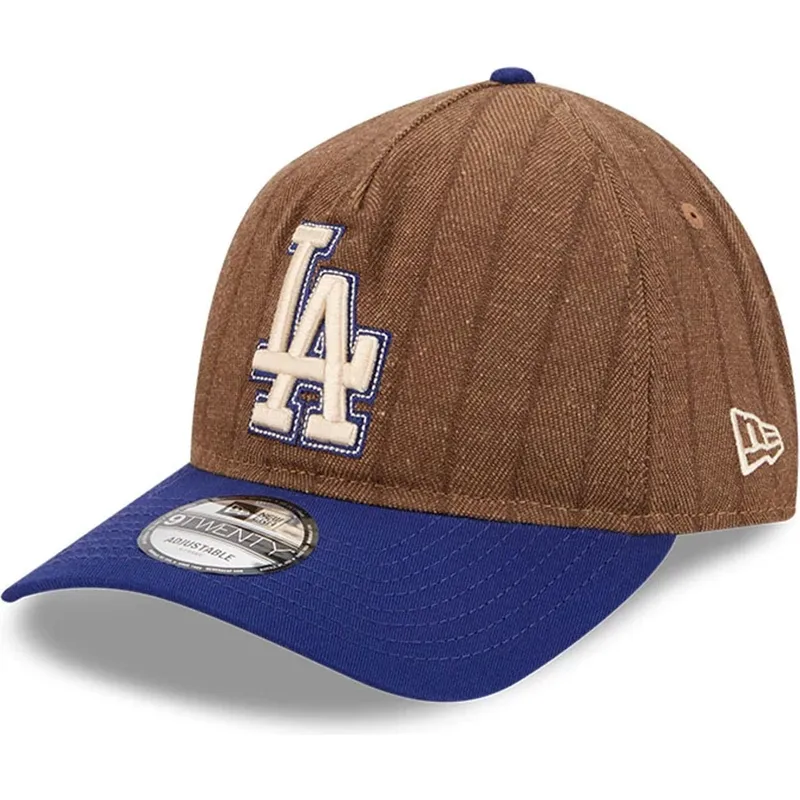 cappellino-curvo-marrone-e-blu-regolabile-9twenty-a-frame-wool-pinstripe-di-los-angeles-dodgers-mlb-di-new-era