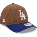 cappellino-curvo-marrone-e-blu-regolabile-9twenty-a-frame-wool-pinstripe-dei-los-angeles-dodgers-mlb-di-new-era