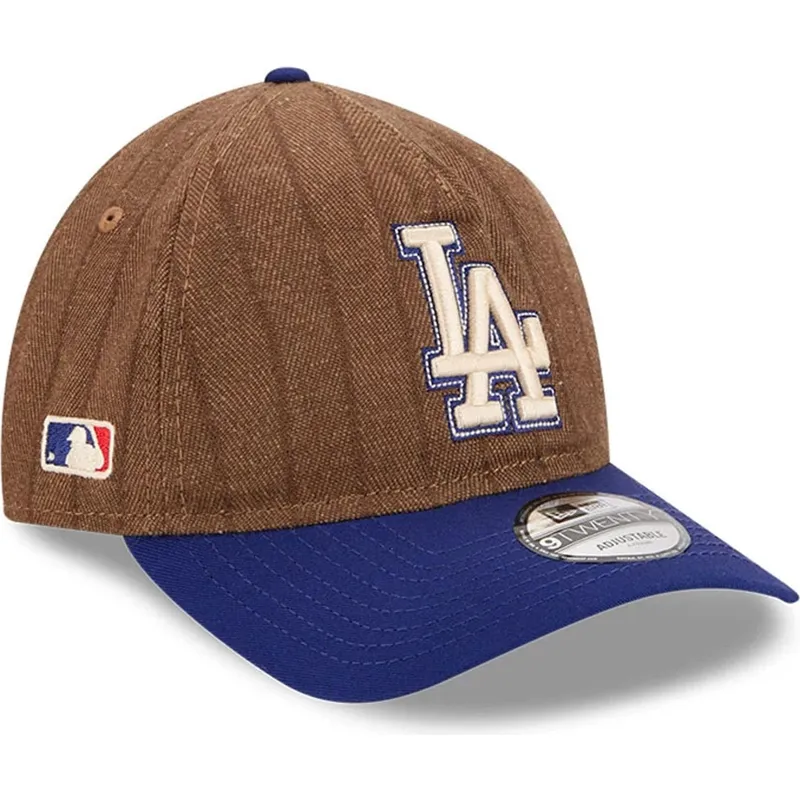 brazowa-i-niebieska-regulowana-czapka-z-daszkiem-9twenty-a-frame-wool-pinstripe-los-angeles-dodgers-mlb-new-era