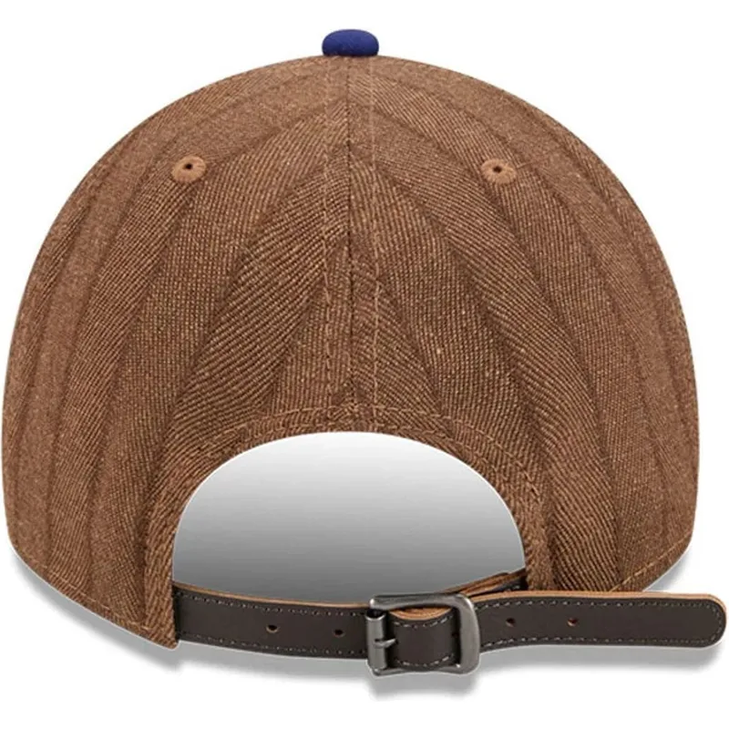 braune-und-blaue-verstellbare-curved-cap-9twenty-a-frame-wool-pinstripe-der-los-angeles-dodgers-mlb-von-new-era