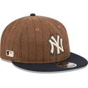 brun-och-marinbla-justerbar-platt-keps-9fifty-retro-crown-wool-pinstripe-fran-new-york-yankees-mlb-av-new-era
