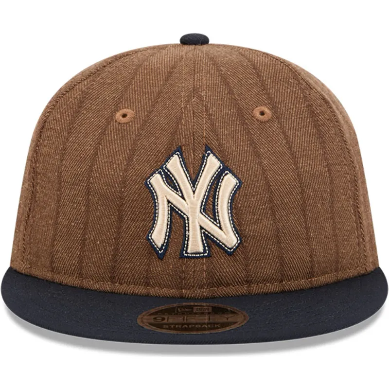 brazowa-i-granatowa-regulowana-czapka-z-daszkiem-9fifty-retro-crown-wool-pinstripe-new-york-yankees-mlb-new-era