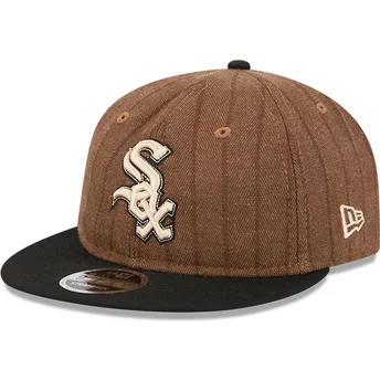 Cappello piatto marrone e nero regolabile 9FIFTY Retro Crown Wool Pinstripe dei Chicago White Sox MLB di New Era
