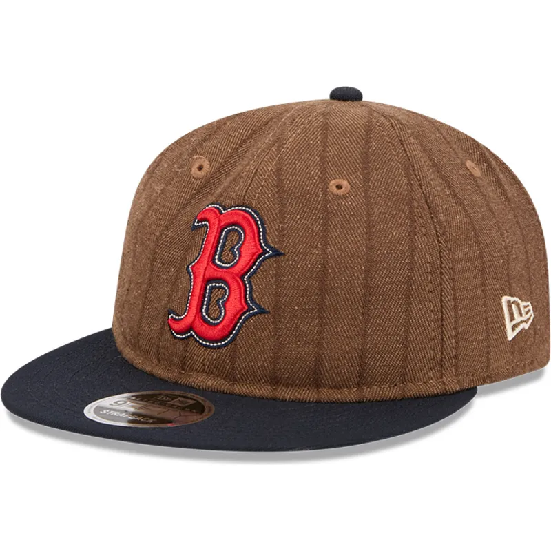 braune-und-marineblaue-verstellbare-flache-kappe-9fifty-retro-crown-wool-pinstripe-der-boston-red-sox-mlb-von-new-era braune-und-marineblaue-verstellbare-flache-kappe-9fifty-retro-crown-wool-pinstripe-der-boston-red-sox-mlb-von-new-era