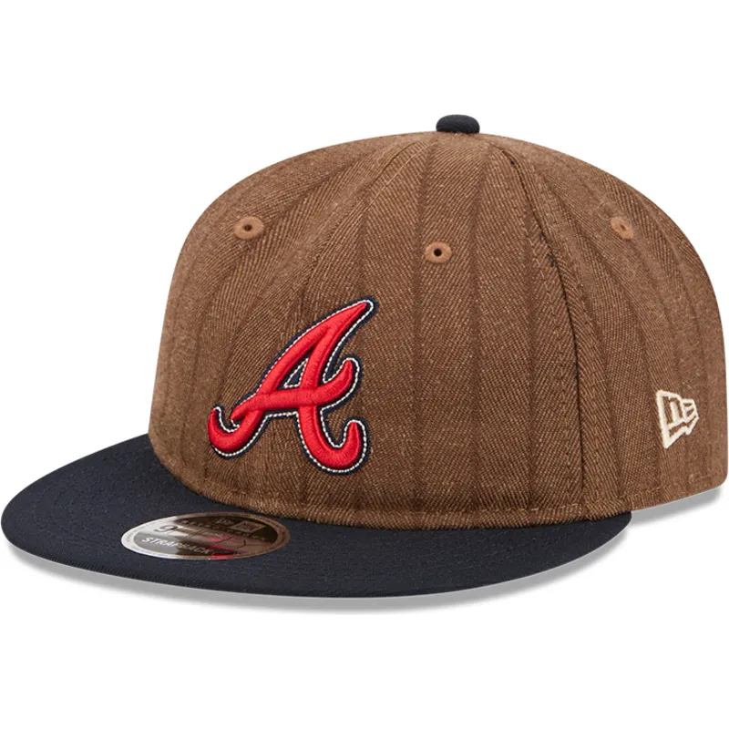 brun-och-marinbla-justerbar-platt-keps-9fifty-retro-crown-wool-pinstripe-fran-atlanta-braves-mlb-av-new-era