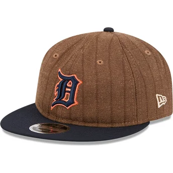 Cappello piatto marrone e blu marino regolabile 9FIFTY Retro Crown Wool Pinstripe di Detroit Tigers MLB di New Era