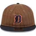 brun-och-marinbla-justerbar-platt-keps-9fifty-retro-crown-wool-pinstripe-fran-detroit-tigers-mlb-av-new-era