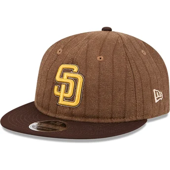 Cappello piatto marrone regolabile 9FIFTY Retro Crown Wool Pinstripe dei San Diego Padres MLB di New Era