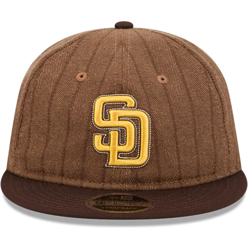 cappellino-piatto-marrone-regolabile-9fifty-retro-crown-wool-pinstripe-dei-san-diego-padres-mlb-di-new-era