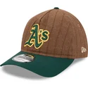 cappellino-curvo-marrone-e-verde-regolabile-9twenty-a-frame-wool-pinstripe-di-oakland-athletics-mlb-di-new-era