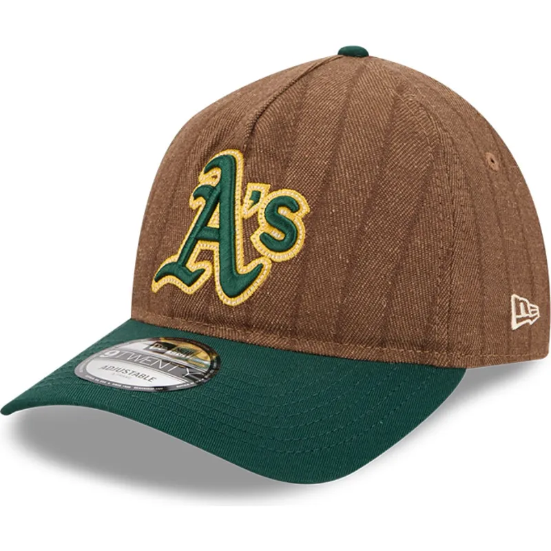 brazowo-zielona-regulowana-czapka-z-daszkiem-9twenty-a-frame-wool-pinstripe-oakland-athletics-mlb-new-era