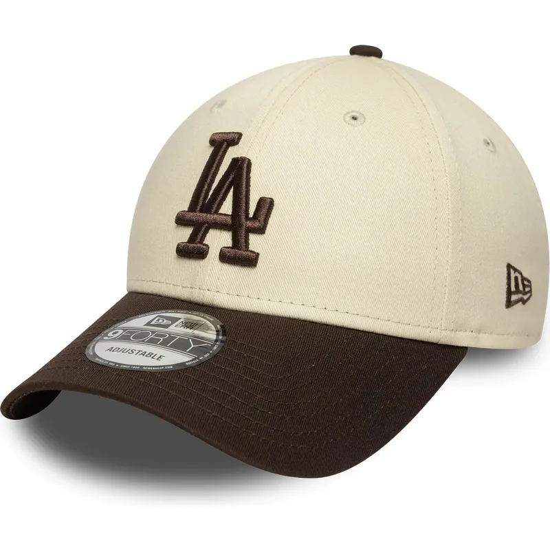 cappellino-curvo-beige-e-marrone-regolabile-9forty-side-patch-dei-los-angeles-dodgers-mlb-di-new-era